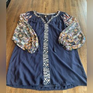 Flying Tomato Navy Dress Flowy Embroidery Tassels - size Medium